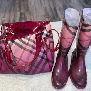 Burberry Pink and Red Checkered Tote